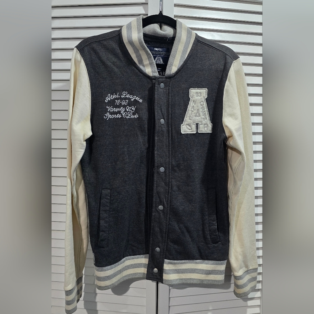 American Rag Cream and Gray Bomber Varsity Letterman Jacket